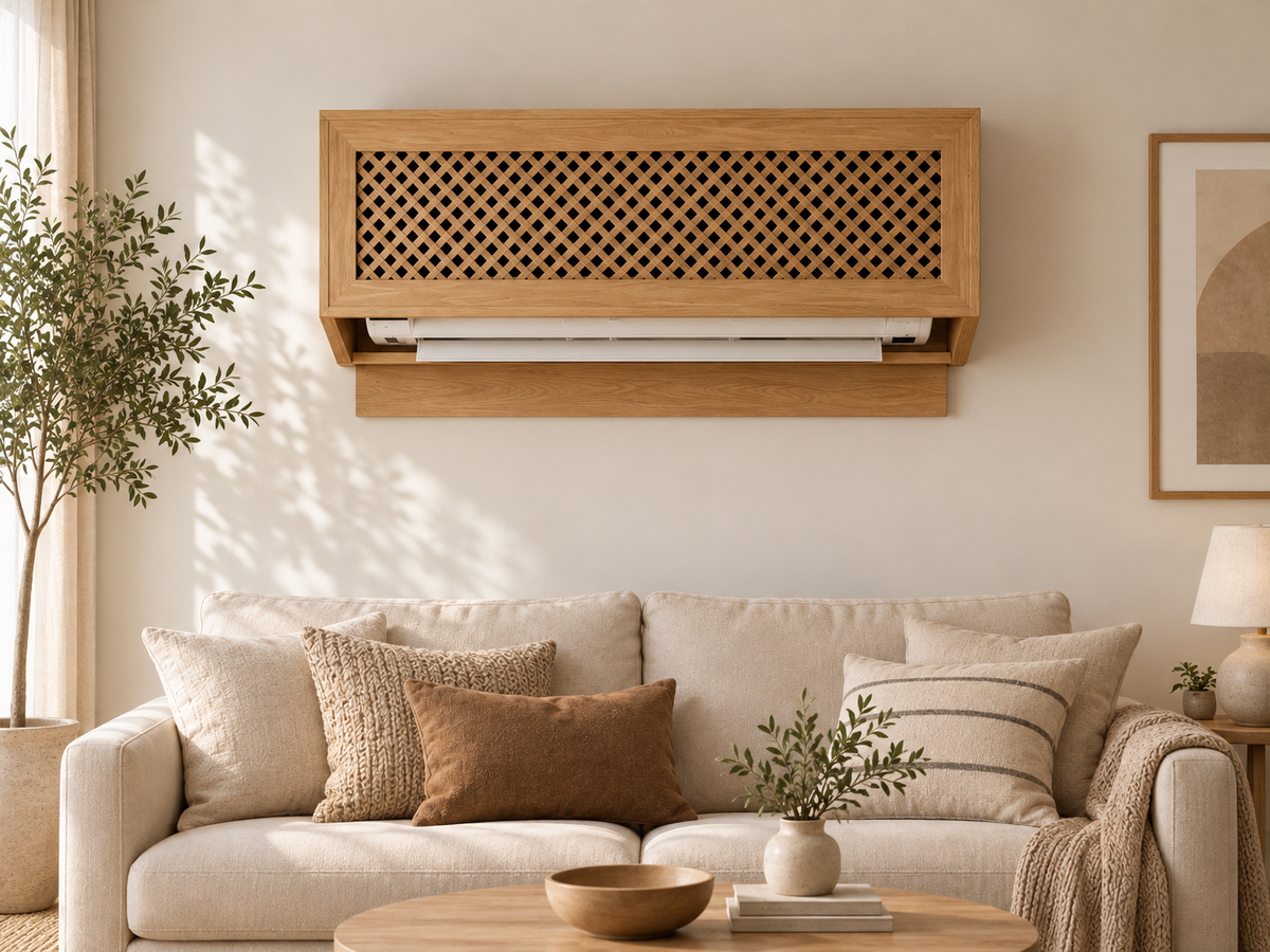 Handmade Wooden Air Conditioner Cover – Lattice Front