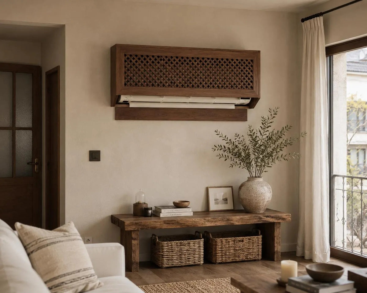 Handmade Wooden Air Conditioner Cover – Lattice Front