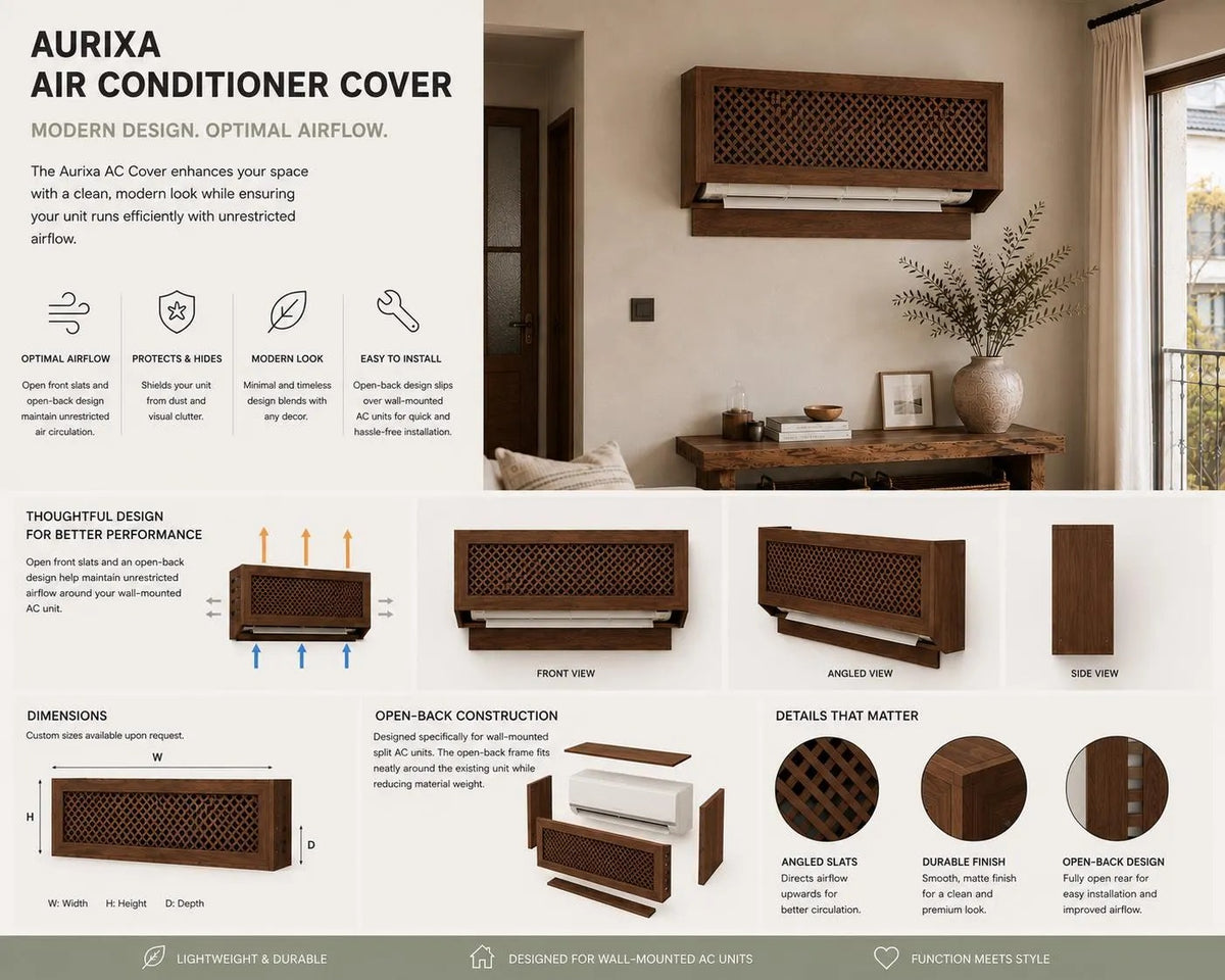 Handmade Wooden Air Conditioner Cover – Lattice Front