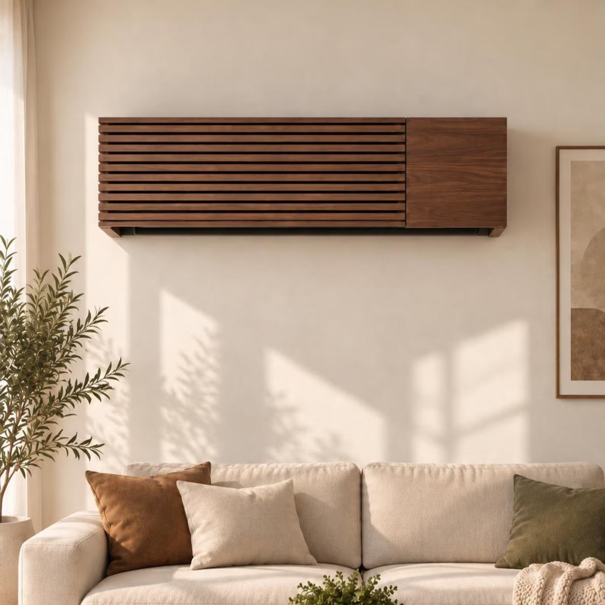 Solid Wood Air Conditioner Cover – Handmade Slatted AC Cover
