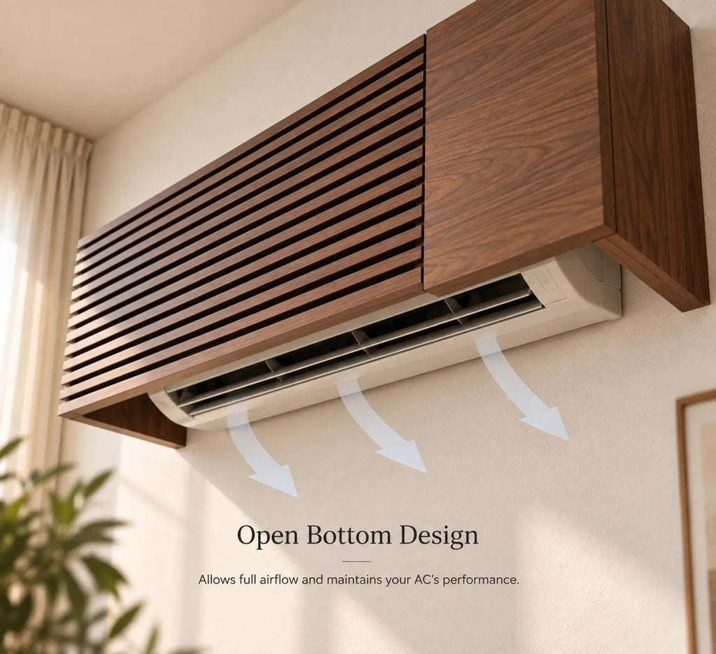 Solid Wood Air Conditioner Cover – Handmade Slatted AC Cover
