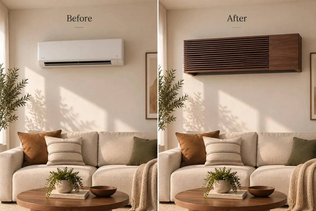 Solid Wood Air Conditioner Cover – Handmade Slatted AC Cover