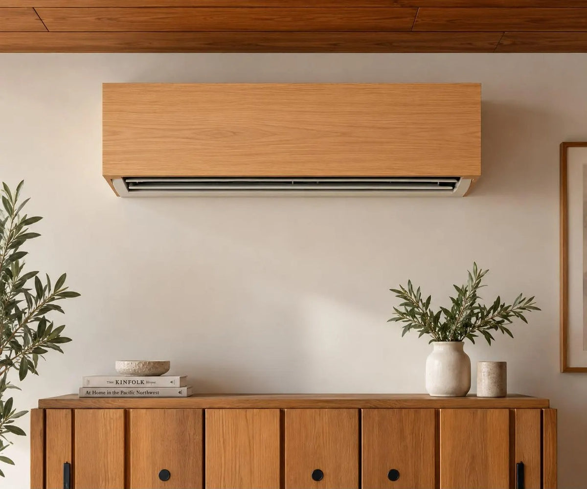 Handmade wooden mini split AC cover - modern slatted design